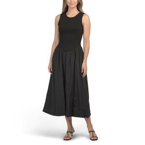 TULIP Black Drop Waist Mixed Media Midi Dress